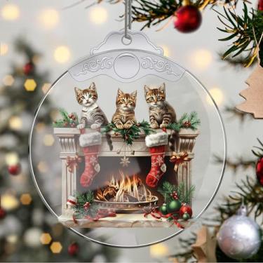Imagem de Enfeites de Natal para pendurar em cristal de gato, enfeites de árvore de Natal feitos à mão, decoração de carro e casa - presentes de Natal, decoração de artesanato em acrílico, ideias de troca de
