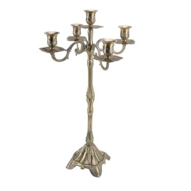 Imagem de Cryfokt Suporte de Castiçal Vintage Fino Acabamento Luz Requintada Luxo Brilhante 5 Cabeças Castiçal de Bronze para Festas de Boas-vindas do bebê, Natal (65cm/25,6 pol.)