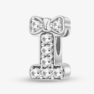 Imagem de 1 peça, pingente de letra com laço de prata, contas de berloque, ajuste faça você mesmo, joias combinando e presente de decoração de roupa diária para mulheres (I)