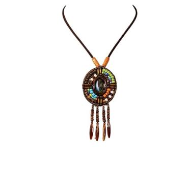 Imagem de Colar Boho longo, estilo étnico, estilo étnico, suéter, corrente, pingentes boêmios, acessórios de pingente com franjas, One Size, Couro sintético, Sem Pedra Preciosa