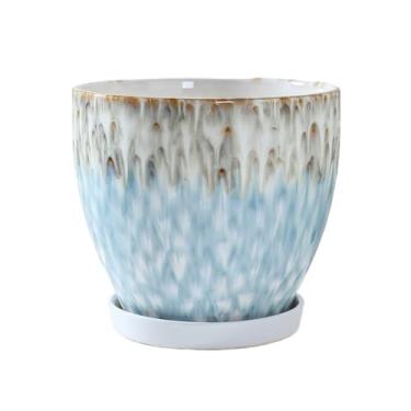 Imagem de Vasos de plantas Vaso de cerâmica estilo europeu com bandeja, luz para casa, decoração sala estar luxo, bacia chão grande e criativa(Grande)