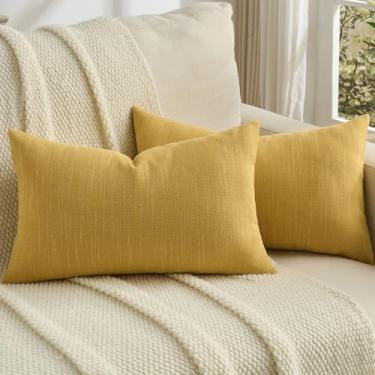 Imagem de FUTEI Conjunto de 2 capas de almofada de chenille amarelo mostarda 30 x 50 cm, macias e aconchegantes pontilhadas de meteoros texturizadas, decoração de casa moderna para sofá, sala de estar