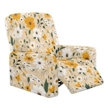 Imagem de Tutolipy 4 capas reclináveis amarelas fofas florais elásticas Lazyboy para cadeira reclinável, protetor reclinável, respirável, macio, com bolsos laterais