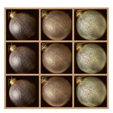 Imagem de DN DECONATION Conjunto de 9 enfeites de bola de árvore de Natal, enfeites de bola de vidro marrom e verde de 8 cm, ornamentos decorativos pendurados para árvore de Natal, decoração de inverno