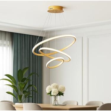 Imagem de Luminária Pendente LED Moderna Dourada De 3 Anéis, Luminária De Teto Regulável, Luminária Pendente De Embutir Redonda, 3000-6000K