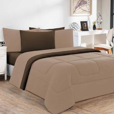 Imagem de Kit Edredom Jogo De Lençol Malha 100% Algodão Gran Moratta 7 Peças Queen Avelã-marrom