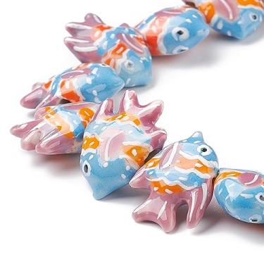 Imagem de 5 peças de contas de peixe de cerâmica rosa oceano mar animal espaçador contas de porcelana pintada contas de peixe para pulseiras DIY brinco colar joias
