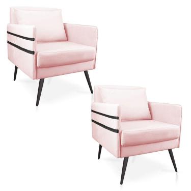 Imagem de Kit 02 Poltronas Mari Pés Palito De Ferro Preto Rosa Bebê
