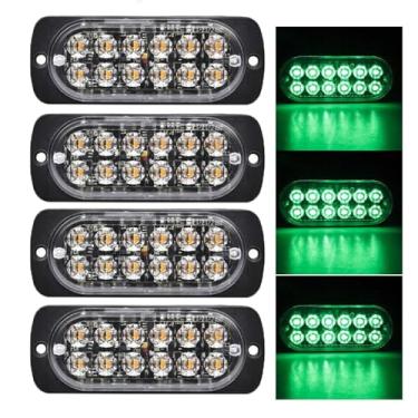 Imagem de HRISGF Luzes LED estroboscópicas super brilhantes com 12 LEDs para carro, caminhão, barra de luz fina, luzes estroboscópicas de aviso de emergência (4 peças-12 LEDD-verde)