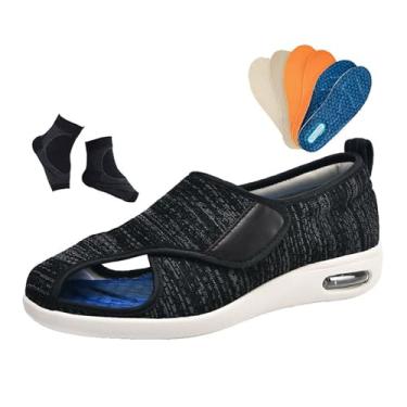 Imagem de Calçado Para Pés Diabéticos, Calçado Ortopédico Ajustável ​​Largos Para Artrite E Edema Diabético Masculino, Conforto Largo Caminhada Engorda Alargamento, Para Edema, Fasceíte(Black Gray,47 EU)