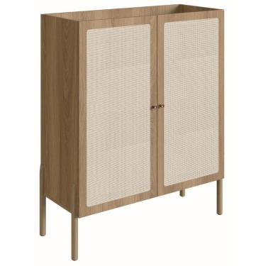 Imagem de Cristaleira Bar Armário Alto Oslo Artesano 93 Cm (Largura) Mdp Mel Palha Natural Base Madeira