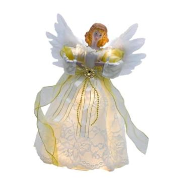 Imagem de Fancyes Estatueta de anjo iluminada para decoração de Natal, delicada e criativa para comemoração de feriados, ano, casa e mesa, Branco E Dourado