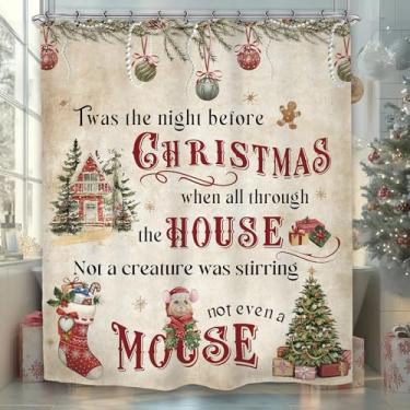 Imagem de Yookeb Cortina de chuveiro vintage para banheiro de véspera de Natal 152 cm por 188 cm de inverno, retrô, tecido de poliéster, 12 ganchos de plástico, à prova d'água, decoração