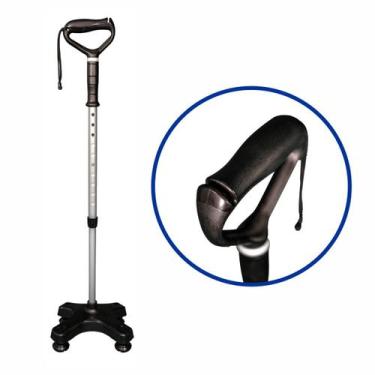 Imagem de Bengala 4 Pontas Apoio Regulável Alumínio Preto Mercur Antiderrapante 