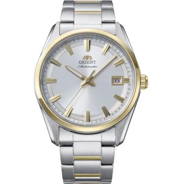 Imagem de Orient Relógio masculino contemporâneo Stretto Date com mostrador branco automático com pulseira de aço RA-AC0R01S30B