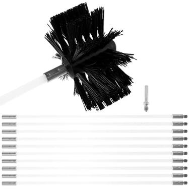 Imagem de Abizarch Kit de limpeza de varredura de chaminé de 11 peças, conjunto de limpeza de ventilação de duto de 35 m, escova de limpeza de chaminé com 10 hastes e 1 cabeça de escova para limpeza de lareira