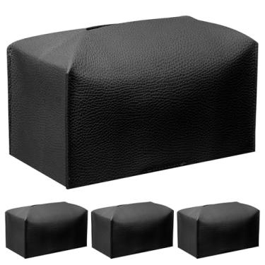 Imagem de ZJRDYYK Pacote com 4 porta-lenços retangulares de couro PU, caixa de papel de seda com capa inferior de velcro para casa, banheiro, escritório, carro, sala de estar (preto)