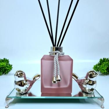 Imagem de Kit Sala, Difusor, Aromatizador De Ambiente, bandeja com pezinho(Cubo Rosa Prata)