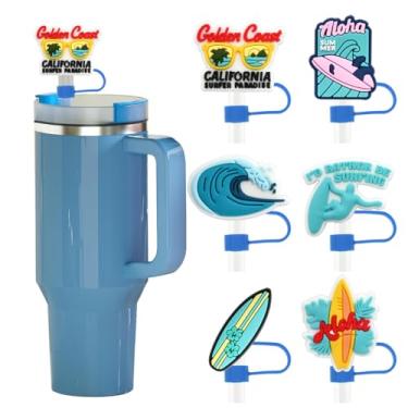 Imagem de 6 peças de capas de palha para copos Stanley – lindos topos de silicone reutilizáveis de 10 mm para copos de 850 g/1,134 g com alça, capas de ponta de palha, acessórios duráveis para copos Stanley Cup