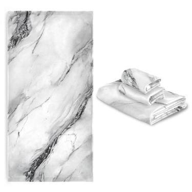 Imagem de ALAZA Conjunto de toalhas de banho de mármore branco com um toque de padrão preto, 3 peças, 1 toalha de banheiro, 1 toalha de mão, 1 toalha de rosto luxuosa macia para decoração de banheiro de praia