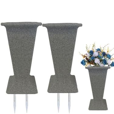 Imagem de TFANUO 2 peças de vaso de cemitério para lápides de túmulos com flores de metal suporte floral falso para decoração de lápide de atividades ao ar livre marcadores memoriais simpatia