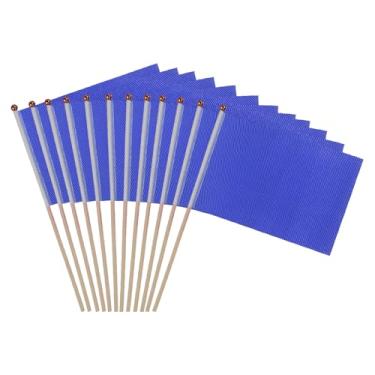 Imagem de PATIKIL Mini bandeiras lisas de 20 x 12 cm, pacote com 12 bandeiras sólidas em branco pequenas bandeiras de grafite portátil para abertura de celebração de festa de aniversário faça você mesmo, azul