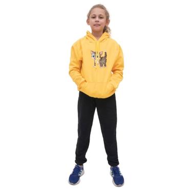 Imagem de Kit Blusa Moletom Menina Infantil Canguru Com Calça de Frio Lisa Para Escola Passeio Moda Inverno