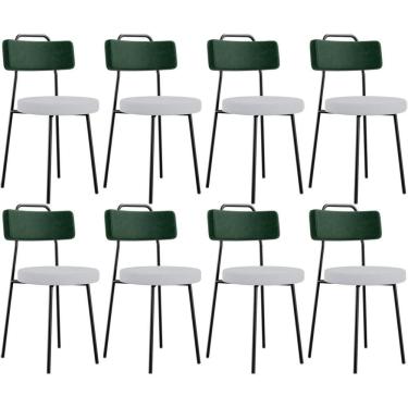 Imagem de Kit 08 Cadeiras Decorativa Estofada Sala Jantar Barcelona L02 Facto Verde Musgo Linho Cinza - Lyam