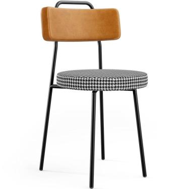 Imagem de Cadeira Decorativa Estofada Para Sala De Jantar Barcelona L02 Couríssimo Whisky Pied Poule