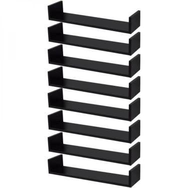 Imagem de Kit 8 Prateleiras U 50 X 10cm Preta Suporte Invisível