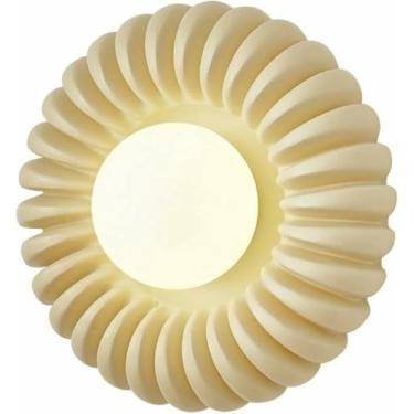 Imagem de WLHAZMWY Lâmpada de parede japonesa creme resina decorativa luminária de parede minimalista redonda criativa lâmpada branca arandela esférica de vidro G9