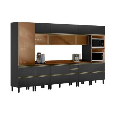 Imagem de Cozinha Completa com 4 Vidros Reflecta Proença 12 Portas 9 Gavetas Carbono e Nogueira