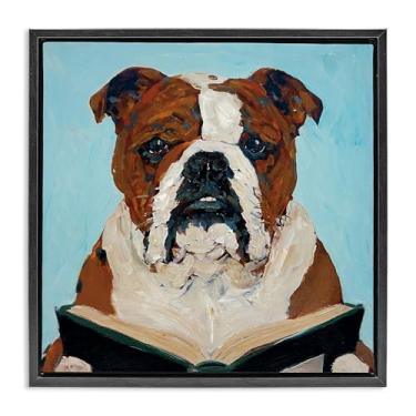 Imagem de Stupell Industries Bulldog Reading Book Black Framed Floater Canvas Wall Art, design by Studio Bautista, 25 x 25