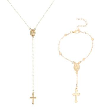 Imagem de IXDEAXLY Colar de rosário com cruz em Y para mulheres católica virgem maria religiosa oração sorte colar joia presente, Zinco, Sem Pedra Preciosa