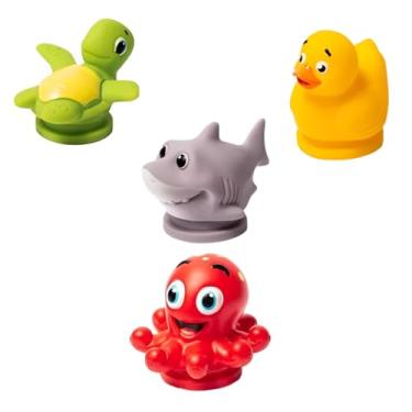 Imagem de Kit Infantil Banho Alegre Fundo do Mar Borracha Bebê Bichinhos Mordedor para Dentição 4 Pçs Baby Sem BPA