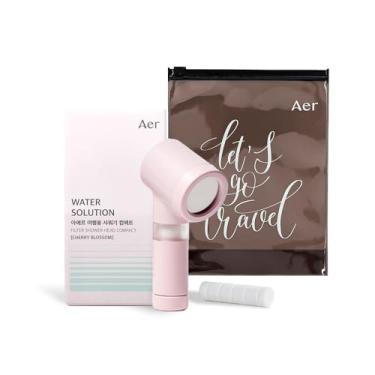 Imagem de Conjunto de mini chuveiro Aer Travel com filtro | Kit de chuveiro portátil compacto com spray de alta pressão, redução de cloro e cálcio | Inclui filtros e bolsa à prova d'água | Flor de cerejeira