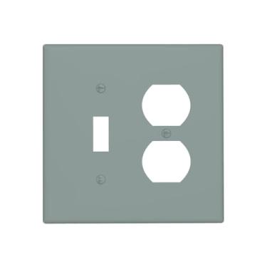 Imagem de Wmhusu Placa de cobertura para interruptor de luz, cinza claro, azul, 2 capas de tomada, placas decorativas, 1 combo duplex GFCI, placas de parede para banheiro, quarto, decoração de casa