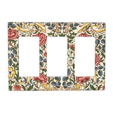 Imagem de JDAKHD Capas decorativas William Morris com estampa floral de 3 gangs, placa de parede tripla estética natureza floral botânica interruptor de luz placa para cozinha, banheiro, quarto