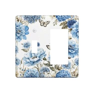 Imagem de Wmhusu Capa para interruptor de luz, flores de íris azuis, borboleta, botânica, planta floral, 2 gangues, conjunto de balancim, placas de parede, placas decorativas para interruptores e capas de
