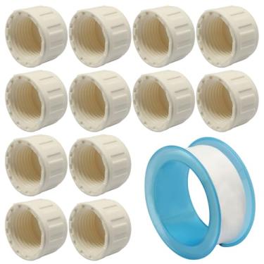 Imagem de Rierdge Pacote com 12 acessórios de tampa de PVC branco de 1,27 cm com rosca fêmea - plugues de tubo de extremidade para sistemas de irrigação, reparos de encanamento e projetos DIY
