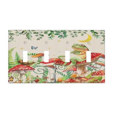 Imagem de Naiqadnehz Capas para interruptores de luz, boho, cogumelos, sapos, borboletas, flores, lua, estrelas, quadriciclo, 4 gangs, placa frontal elétrica, placas decorativas para decoração de quarto de