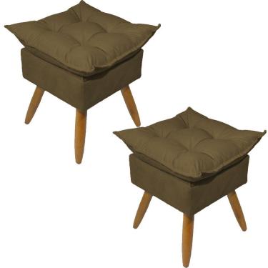 Imagem de Kit 2 Puff Decorativo Quadrado Para Sala Quarto Penteadeira Recepção Alice Pé Palito Castanho Suede