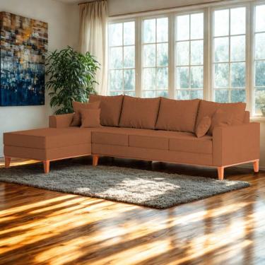 Imagem de Sofá 4 Lugares Beny Com Chaise Esquerdo Linho Terracota