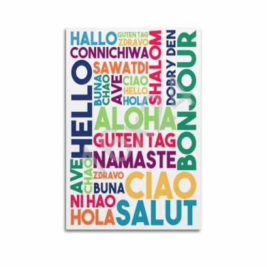 Imagem de Olá em diferentes idiomas, download digital, impressões coloridas, estampa de olá, cor, citação colorida, decoração de loja, pôster de arte de parede de berçário para quarto, pôsteres estéticos 16 x