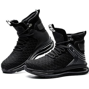 Imagem de SYLPHID Tênis masculino de bico de aço, feminino, de segurança, cano alto, com almofada de ar, leve, respirável, à prova de perfuração, Preto, 9.5 Women/7.5 Men