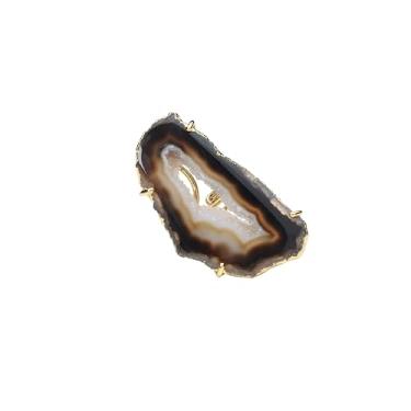 Imagem de Dazzle Appeal Anel Drusa de Fatia de Ágata – Banhado a Ouro sobre Latão | Anel de Declaração Ajustável de Pedra Drusa Natural para Mulheres | Joias Boho Artesanais, 8.39*22mm, Pedra, Ágata