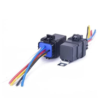 Imagem de UHFILYQBA Relé de automóvel integrado com fio DC12 V 24 V 40 A 5 pinos 4 pinos suporte de relé automático com fios de 105 mm de comprimento 1 peça