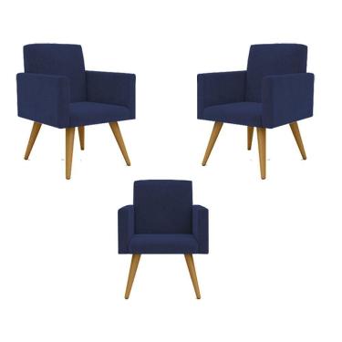 Imagem de Kit 03 Poltronas Nina Decorativa Para Recepção Balaqui Decor Cor:azul-marinho