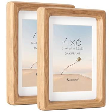 Imagem de Conjunto de 2 porta-retratos de 10 x 15 cm, molduras de madeira de carvalho originárias dos EUA com vidro temperado HD, canto arredondado feito à mão, moldura de madeira 10 x 15 cm, moldura de madeira