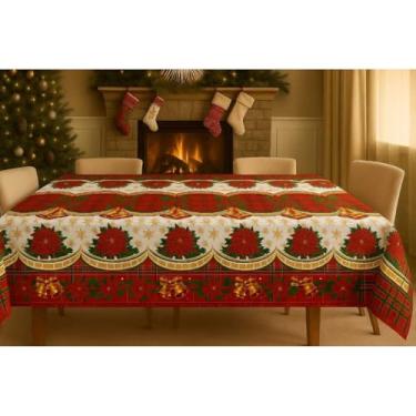 Imagem de Toalha de Mesa Natalina Oxford | 4 Tamanhos 1,40m a 3,20m | Para 4 a 10 Lugares(Sino Vermelho,2,70x1,40)